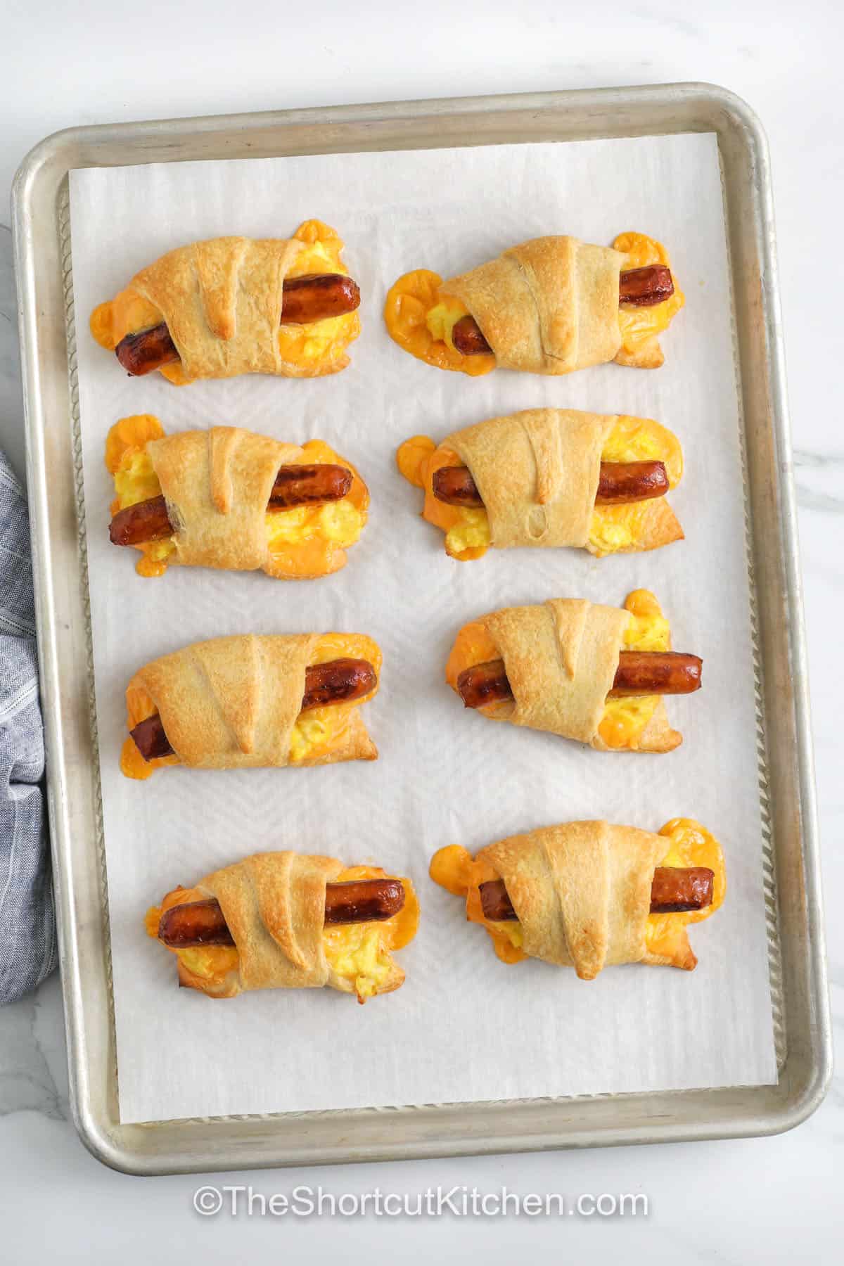 cooked Crescent Roll Breakfast on a sheet pan