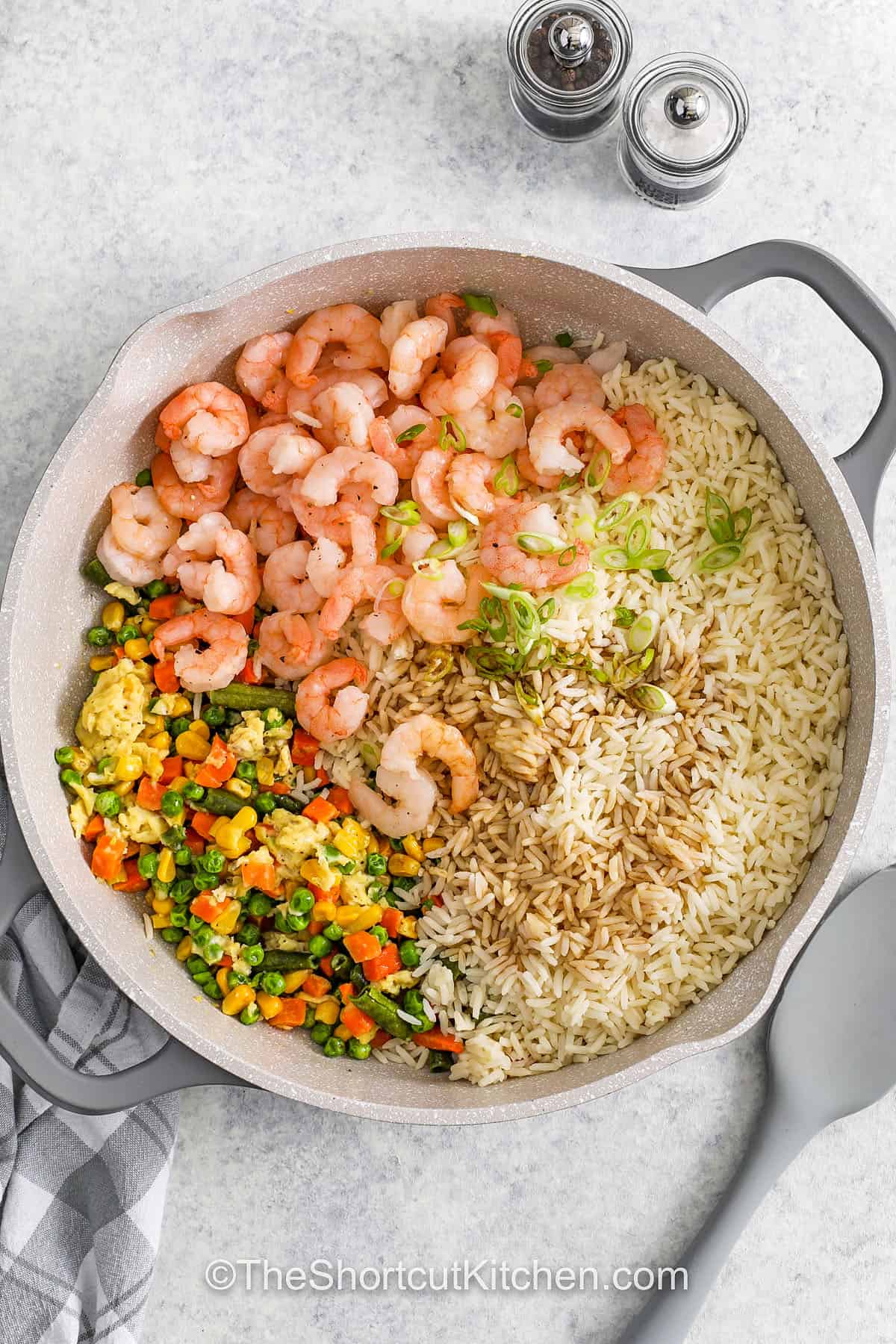 ingredients in a pot to make Shrimp Fried Rice