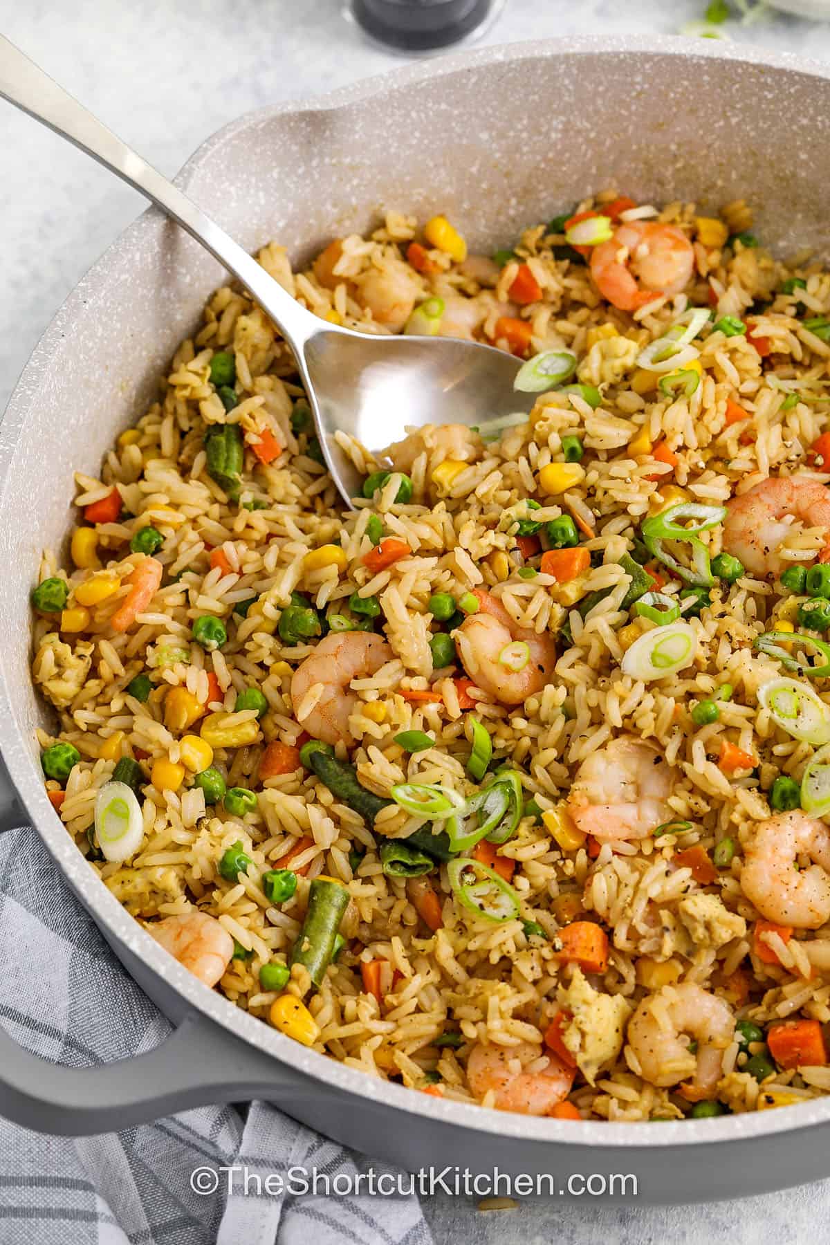 pot of Shrimp Fried Rice with a spoon