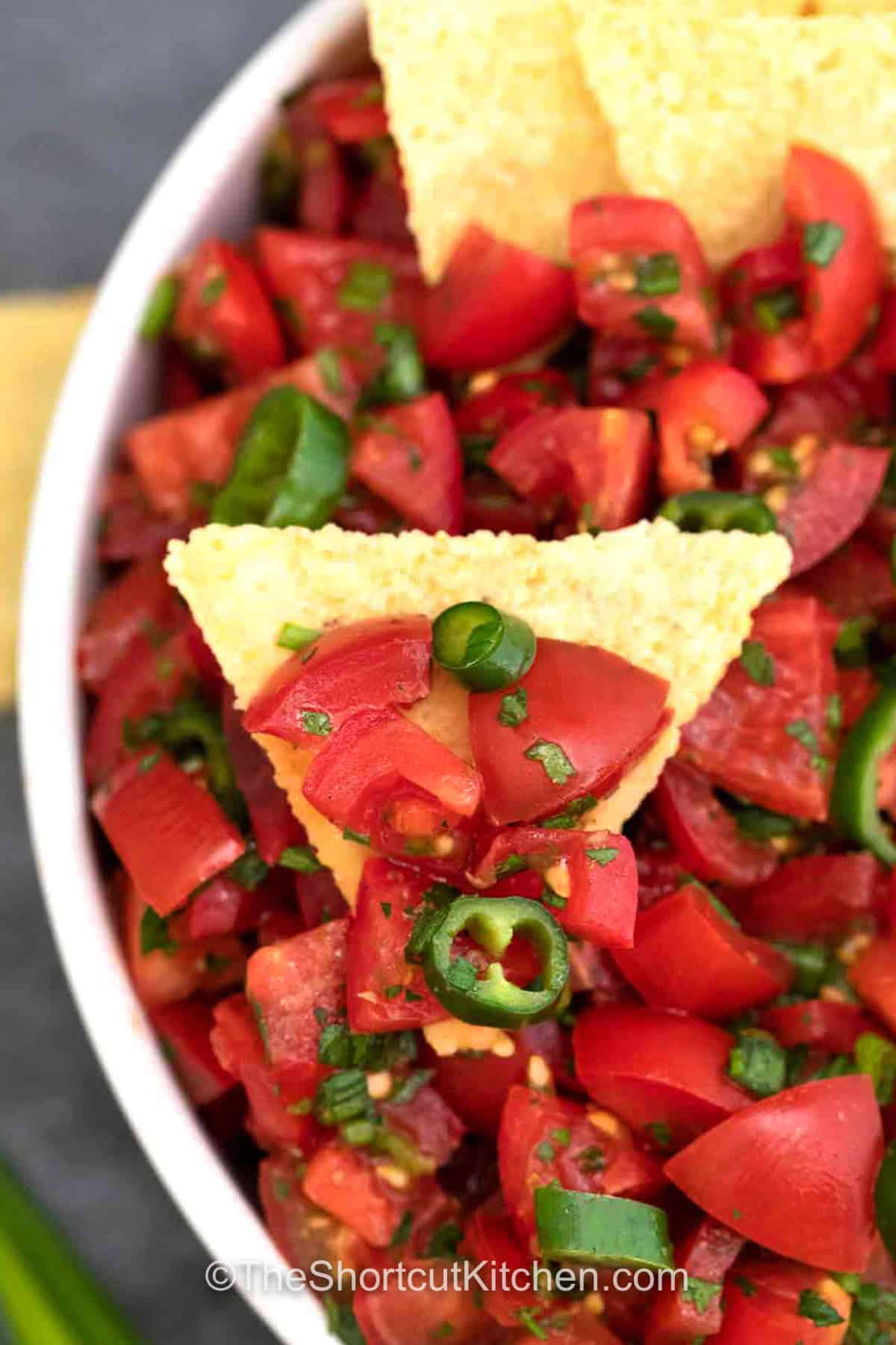 Best Homemade Salsa Recipe on a tortilla