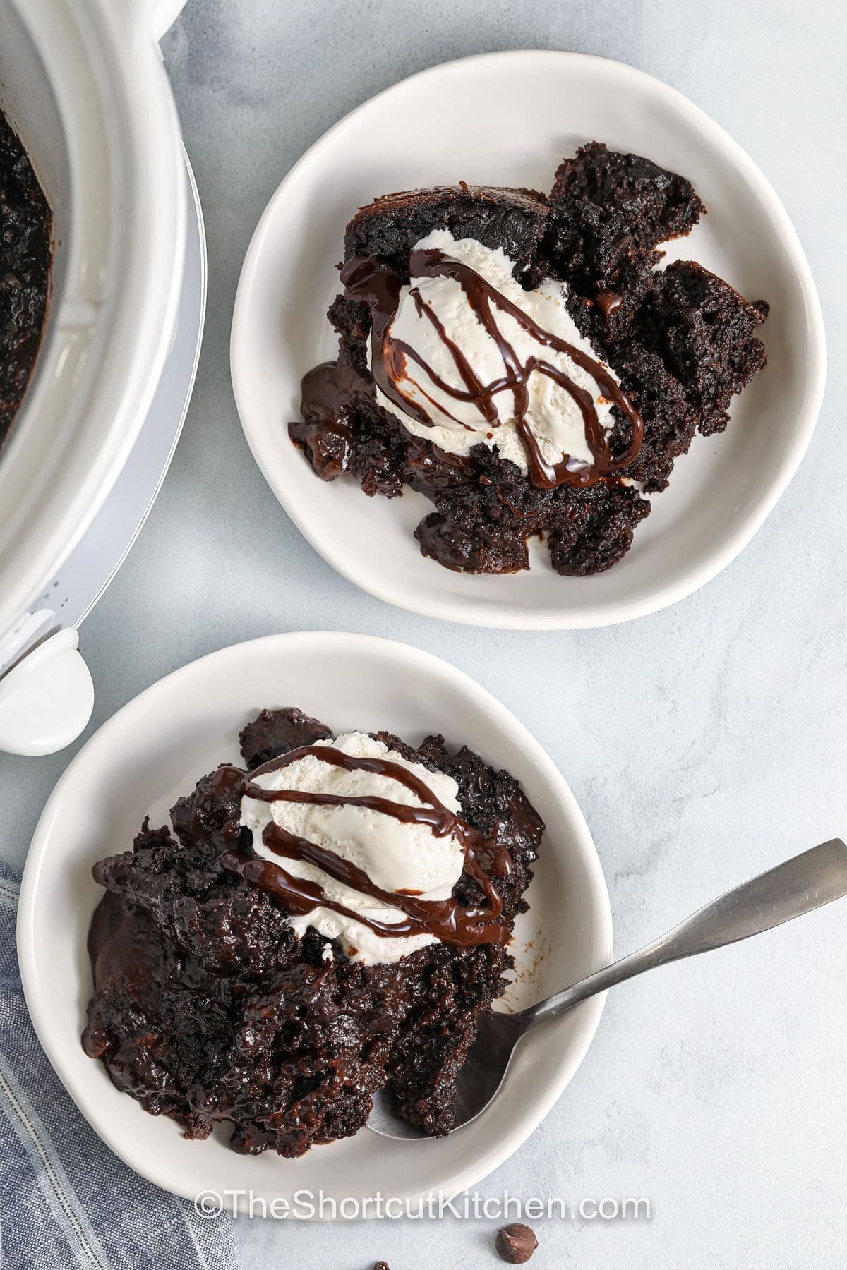 top view of plated Crockpot Lava Cake dishes