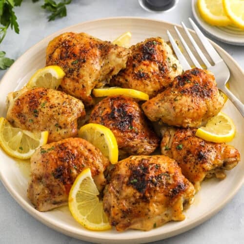 plated Lemon Pepper Chicken Thighs