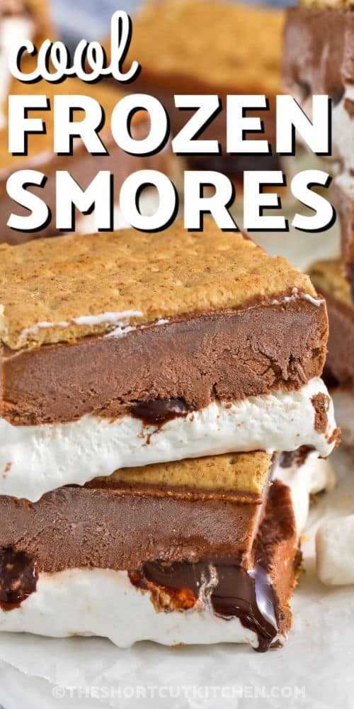 close up of cool Frozen S'mores with a title
