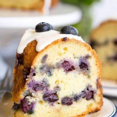 close up of a piece of Blueberry Coffee Cake Recipe
