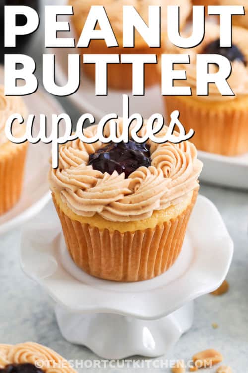 plated Peanut Butter Cupcakes with writing