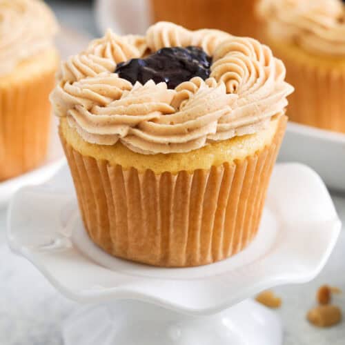 Peanut Butter Cupcakes with grape jelly with peanut butter frosting