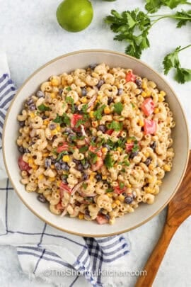 top view of Southwest Pasta Salad in a bowl