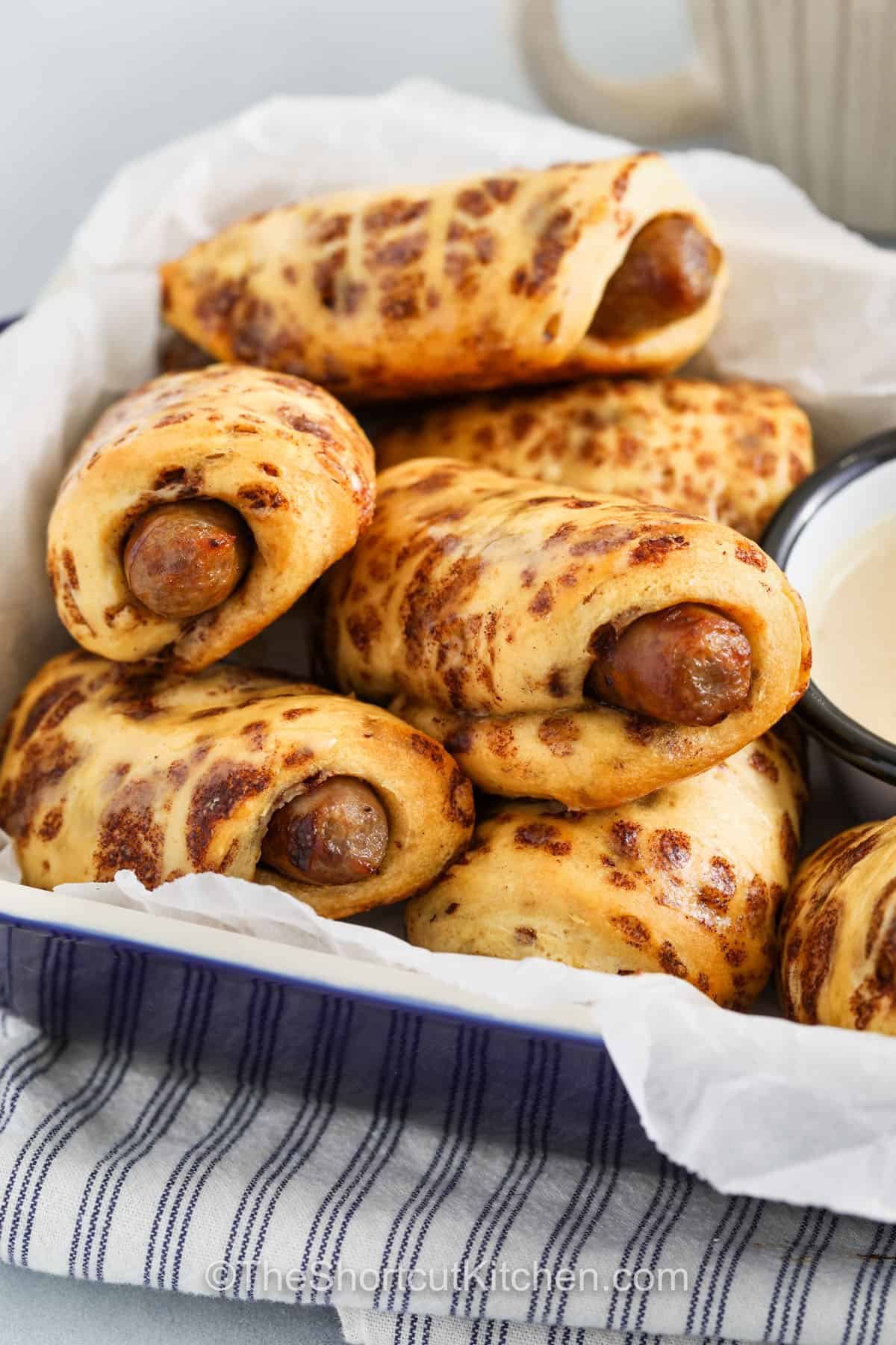 dish of Breakfast Pigs in a Blanket