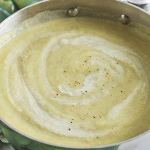 creamy Cauliflower Leek Soup in a pot