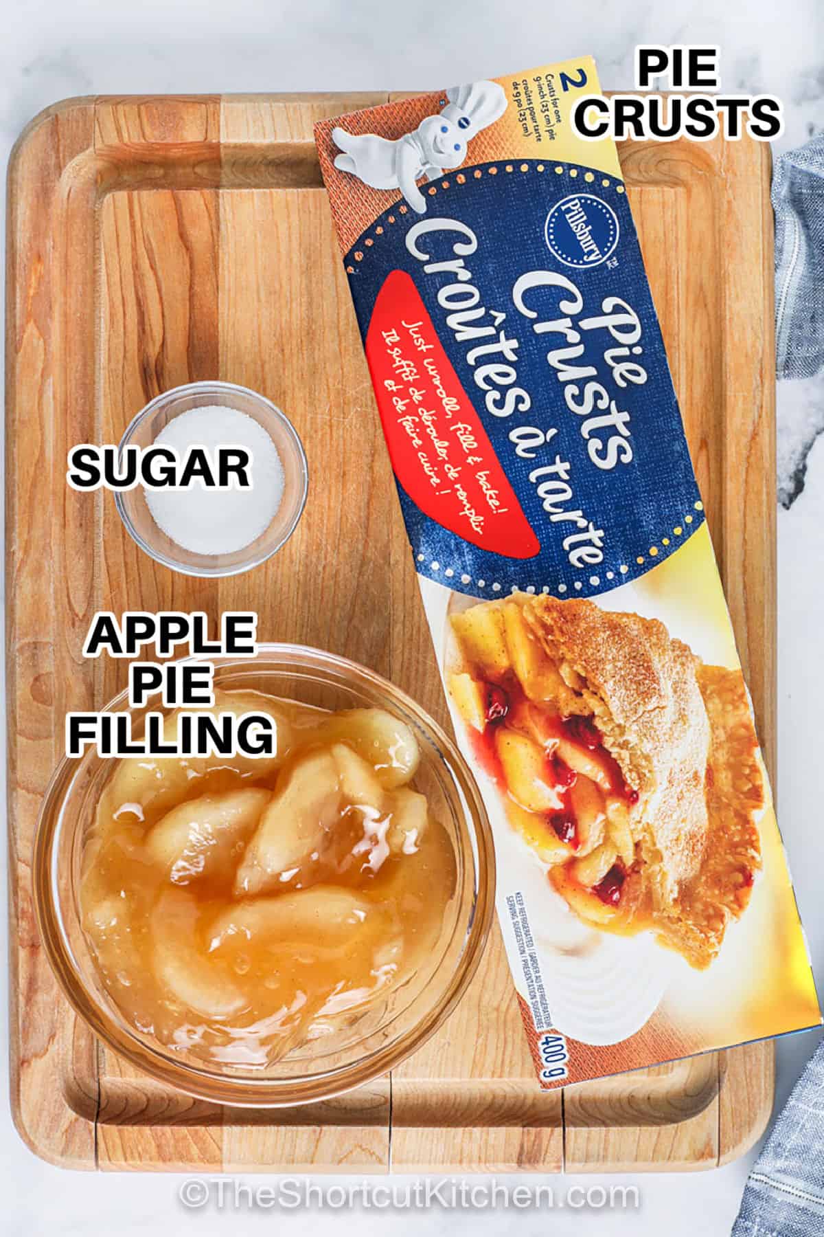 pie crusts , sugar and apple pie filling with labels to make Apple Hand Pies