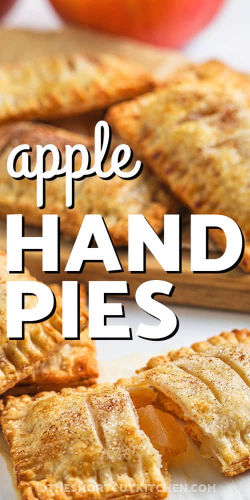 close up of Apple Hand Pies with a title