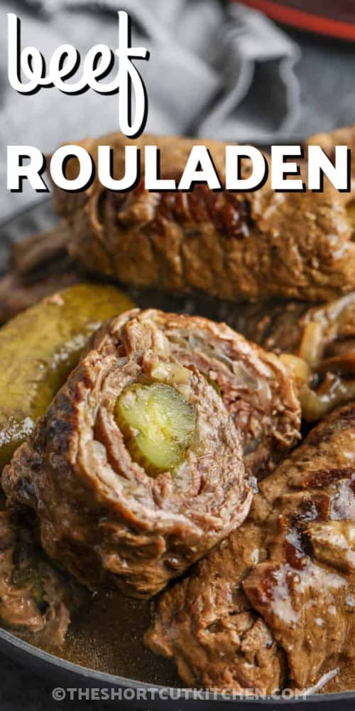 close up of Beef Rouladen with a title