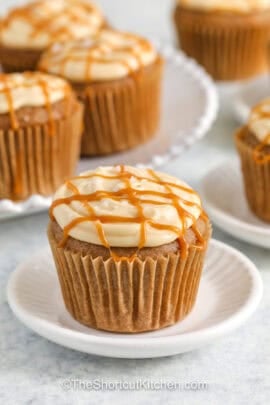 moist Salted Caramel Cupcakes with caramel drizzle