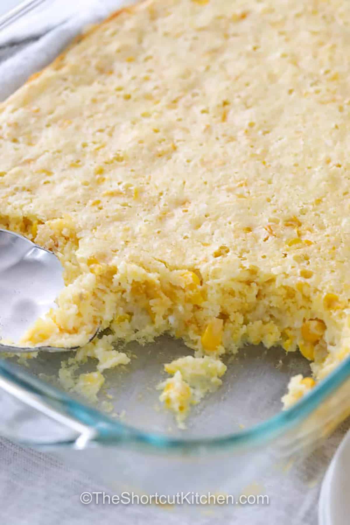 Creamed Corn Casserole in the casserole dish