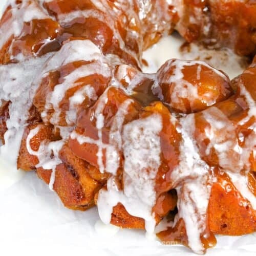 Cinnamon Roll Monkey Bread drizzles with icing