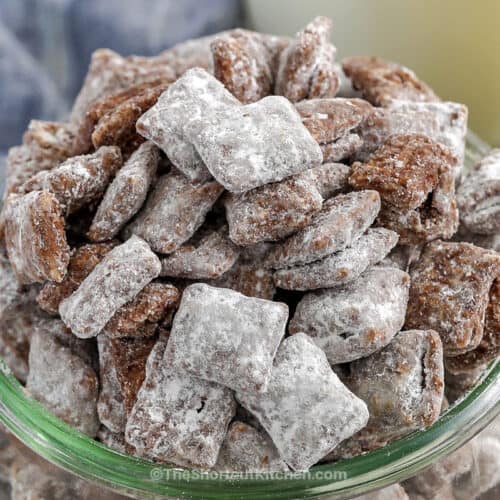 prepared muddy buddies in a container