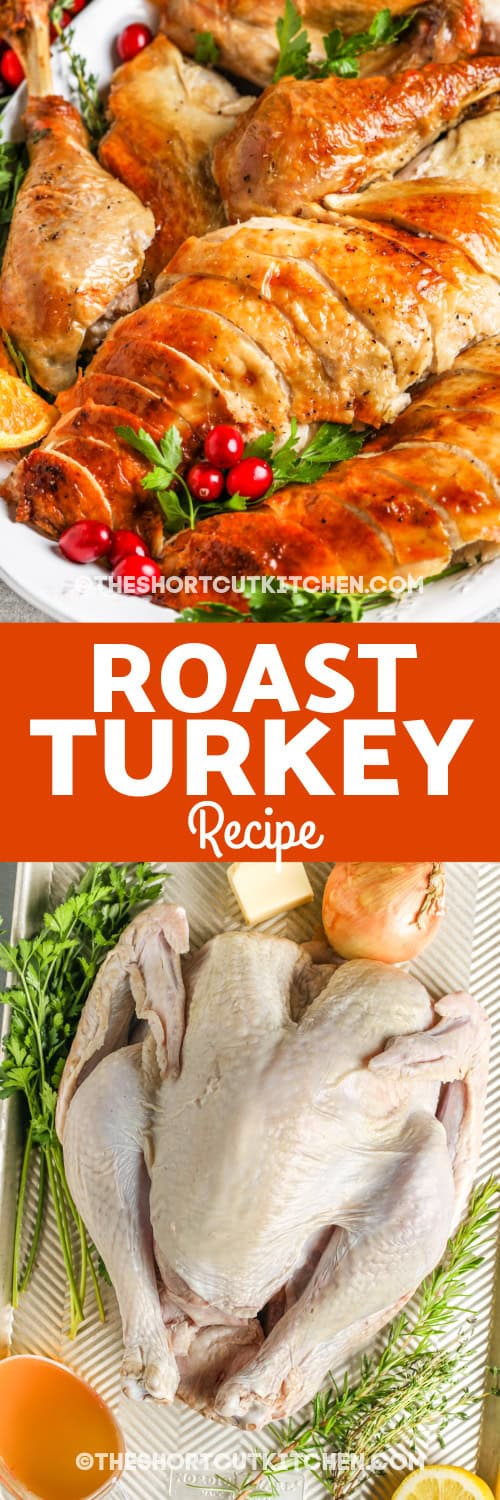 roast turkey and ingredients with text
