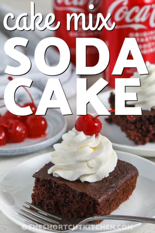 Cake mix soda cake is a two-ingredient wonder that makes dessert time so easy. Mix a box of cake mix with a can of soda for a light, airy cake that’s full of flavor. It’s great for a party or birthday and can be topped with fruit or whipped cream. This simple recipe is perfect when you want something homemade without the fuss. Baking has never been so fun or rewarding. #theshortcutkitchen Cake Mix Soda Cake with whipped cream and a cherry on top and writing