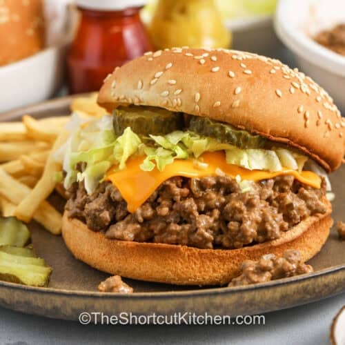 big mac sloppy joes on a plate with french fries