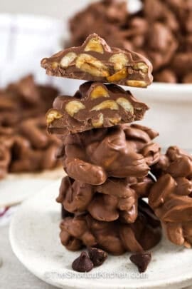stack of Crockpot Peanut Clusters on a plate