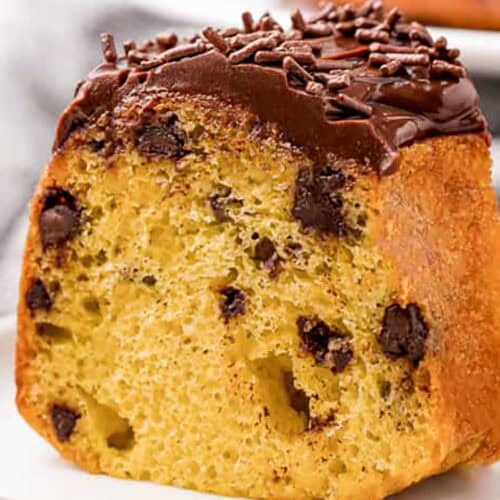 slice of Chocolate Chip Bundt Cake on a plate