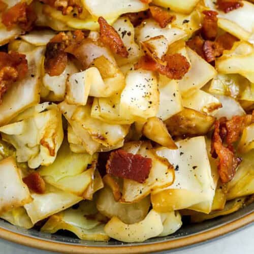 close up of Fried Cabbage with Bacon