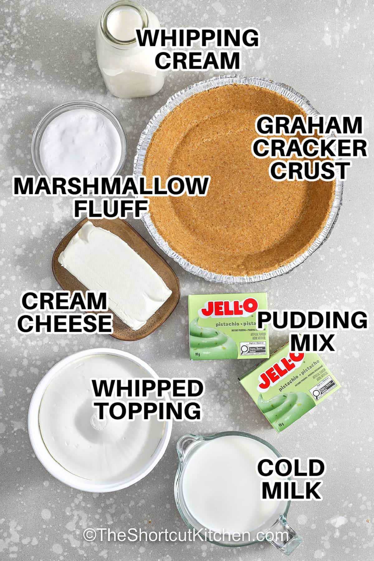 Pistachio pie is the easiest no bake pistachio pie for parties. Instant pistachio pudding mix, cold milk, whipped cream cheese, and Cool Whip make a fluffy pistachio pudding pie that chills into clean slices. Use a graham cracker crust for crunch, then top with crushed pistachios or maraschino cherries. A make-ahead dessert that tastes like a bakery treat with shortcut ingredients. #theshortcutkitchen whipping cream, graham cracker crust , marshmallow fluff , cream cheese , whipped topping , cold milk , and pudding mix to make Pistachio Pie