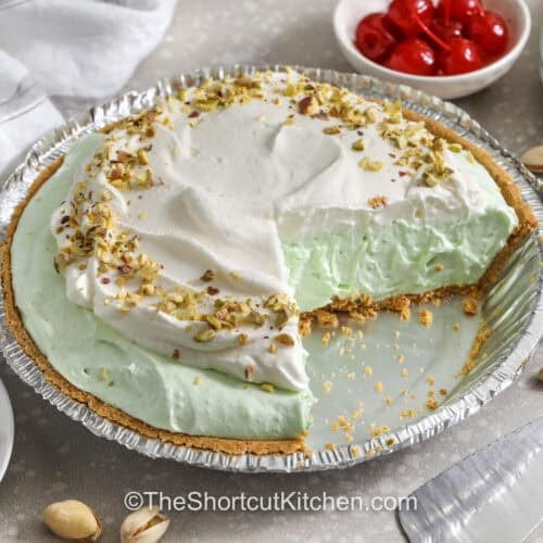 Pistachio Pie with a slice taken out