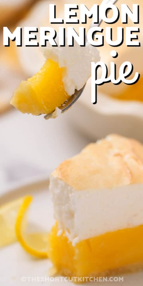 taking a piece of Lemon Meringue Pie from a slice on a fork and writing