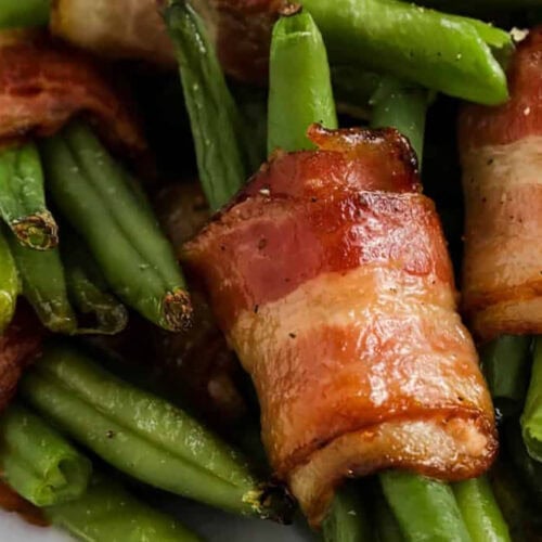 close up of Bacon Wrapped Green Beans
