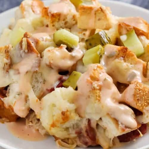 close up of Reuben Casserole on a plate