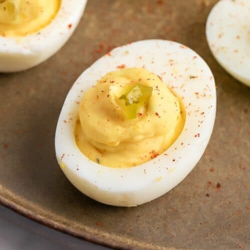 Classic Deviled egg prepared on a plate