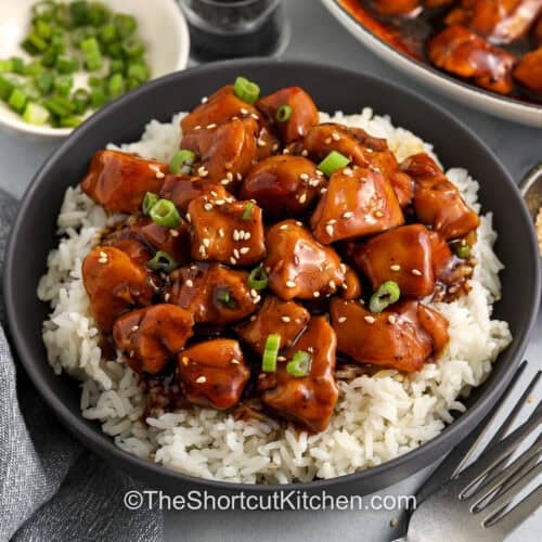 close up of plated Honey Teriyaki Chicken