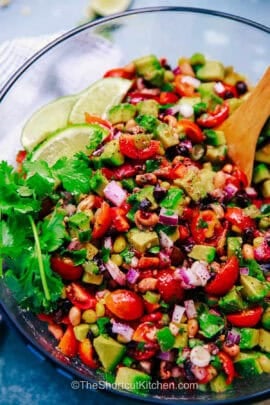 bowl of Texas Caviar Recipe with a wooden spoon