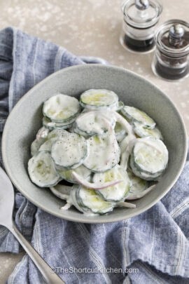 plated Creamy Cucumber Salad Recipe