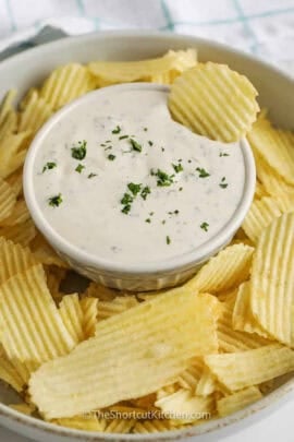 plate of chips with a bowl of Homemade Chip Dip
