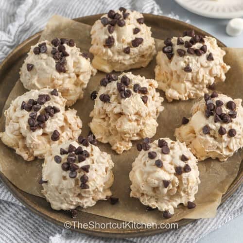 Avalanche Cookies with chocolate chips on top on a plate