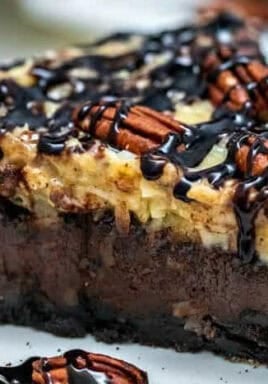 slice of German Chocolate Pie on a plate with Oreos