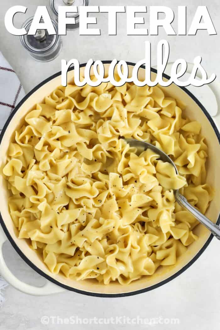pot of Cafeteria Noodles with a spoon and writing
