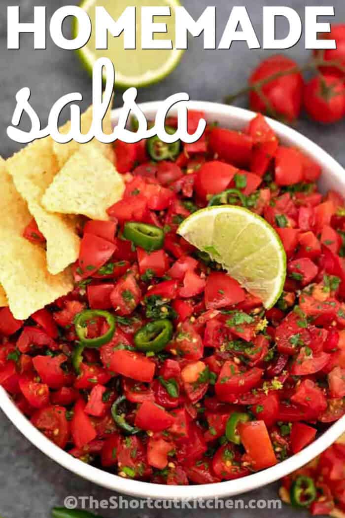 bowl of Homemade Salsa Recipe with title