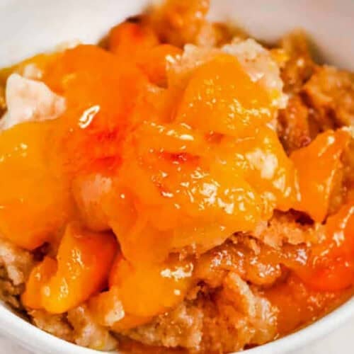 close up of Bisquick Peach Cobbler