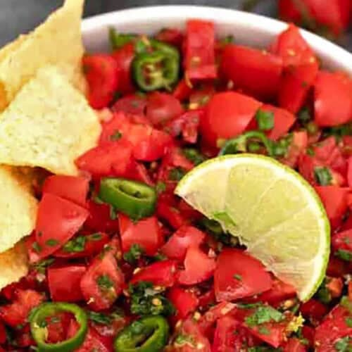 close up of Homemade Salsa Recipe in a bowl