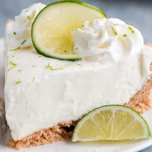 close up of No Bake Key Lime Pie slice