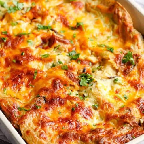 casserole dish of Chicken Enchilada Casserole