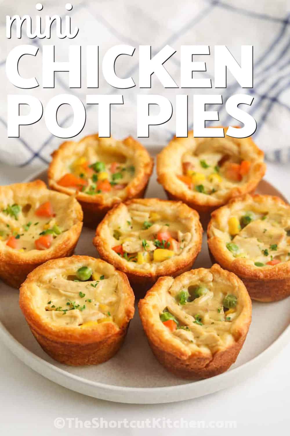 plate of savory Mini Chicken Pot Pies with a title