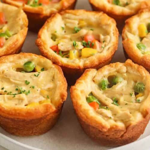 close up of Mini Chicken Pot Pies on a plate