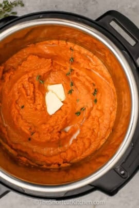 Instant Pot Mashed Sweet Potatoes in the pot.