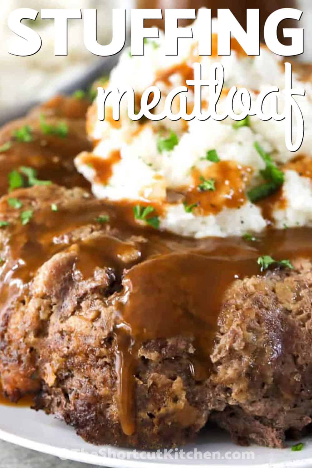 stove top stuffing meatloaf on a plate and a title.