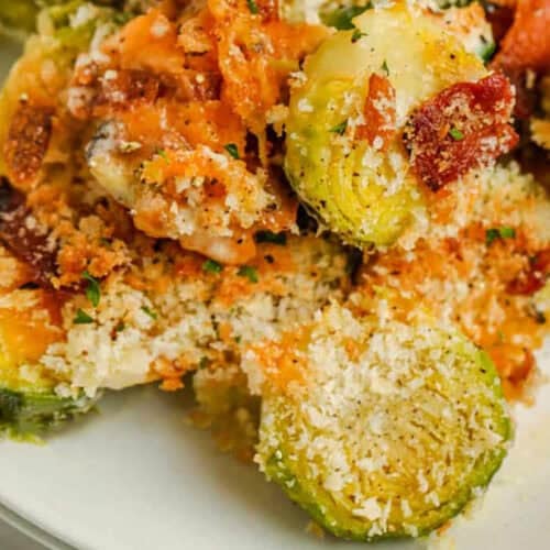 close up of Brussel Sprout Casserole.