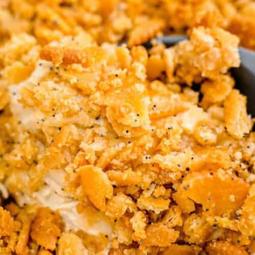 close up of Chicken Poppyseed Casserole.